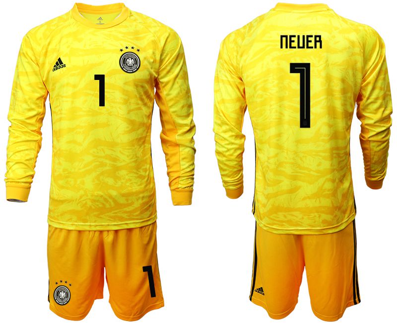 Men 2019-2020 Season National Team Germany yellow goalkeeper long sleeve #1 Soccer Jersey->germany jersey->Soccer Country Jersey